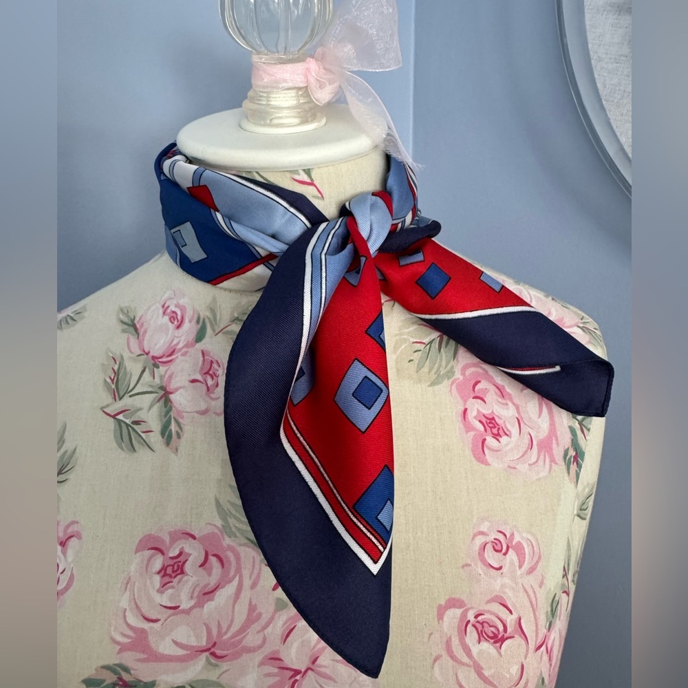 Vintage Red and Blue Geometric Scarf